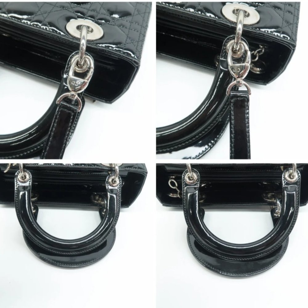 100% Authentic Dior Lady Black Patent Leather Satchel Bag - Picture 7 of 12